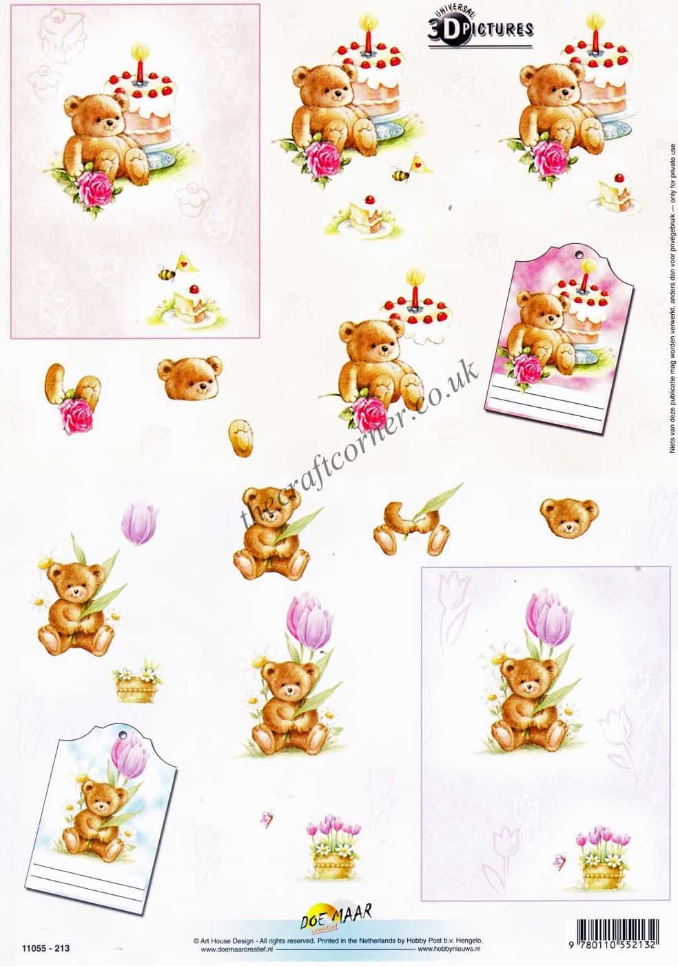 Birthday Teddy Bear 3d Decoupage Sheet