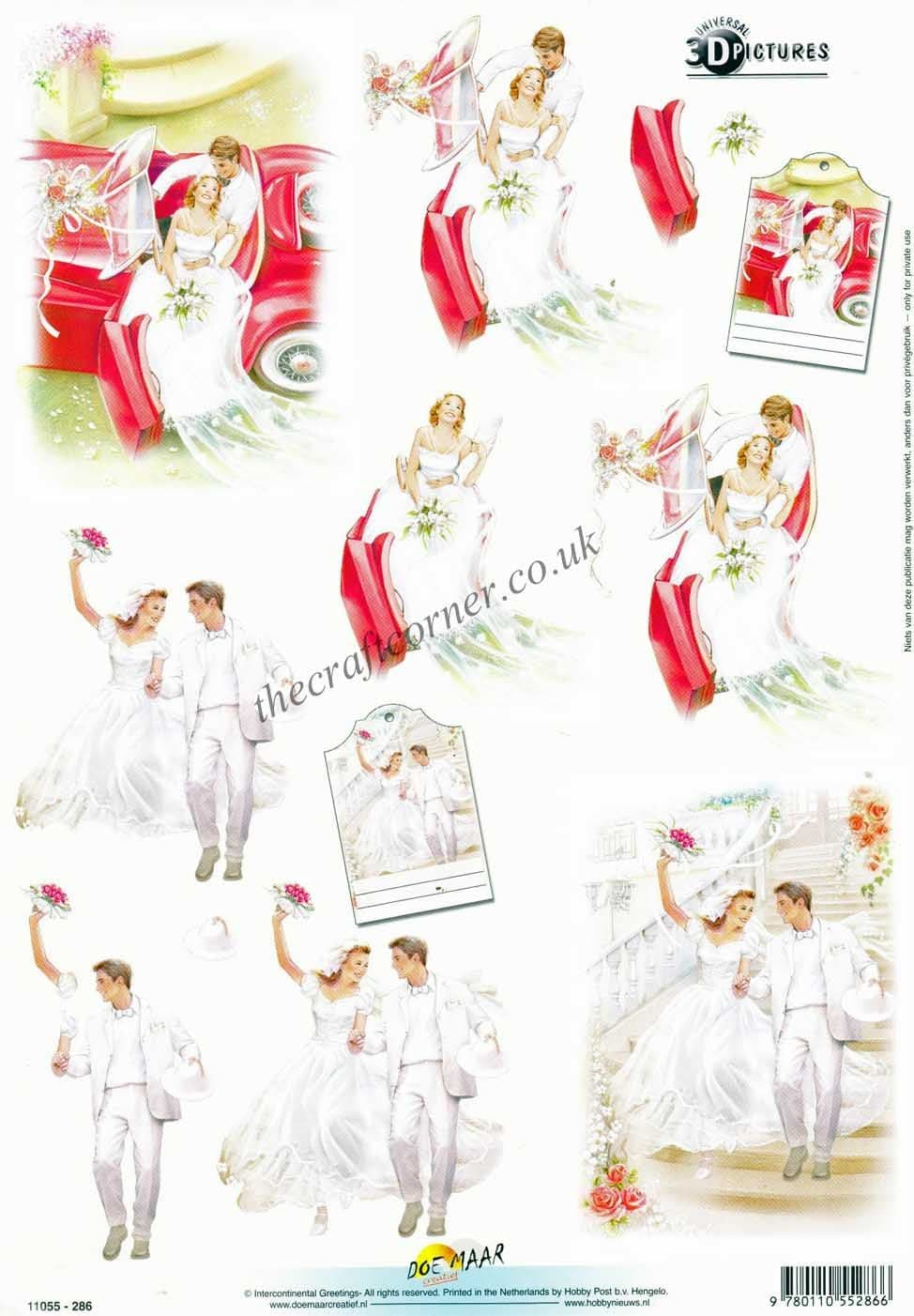 Bride & Groom With A Red Sports Car 3d Decoupage Sheet