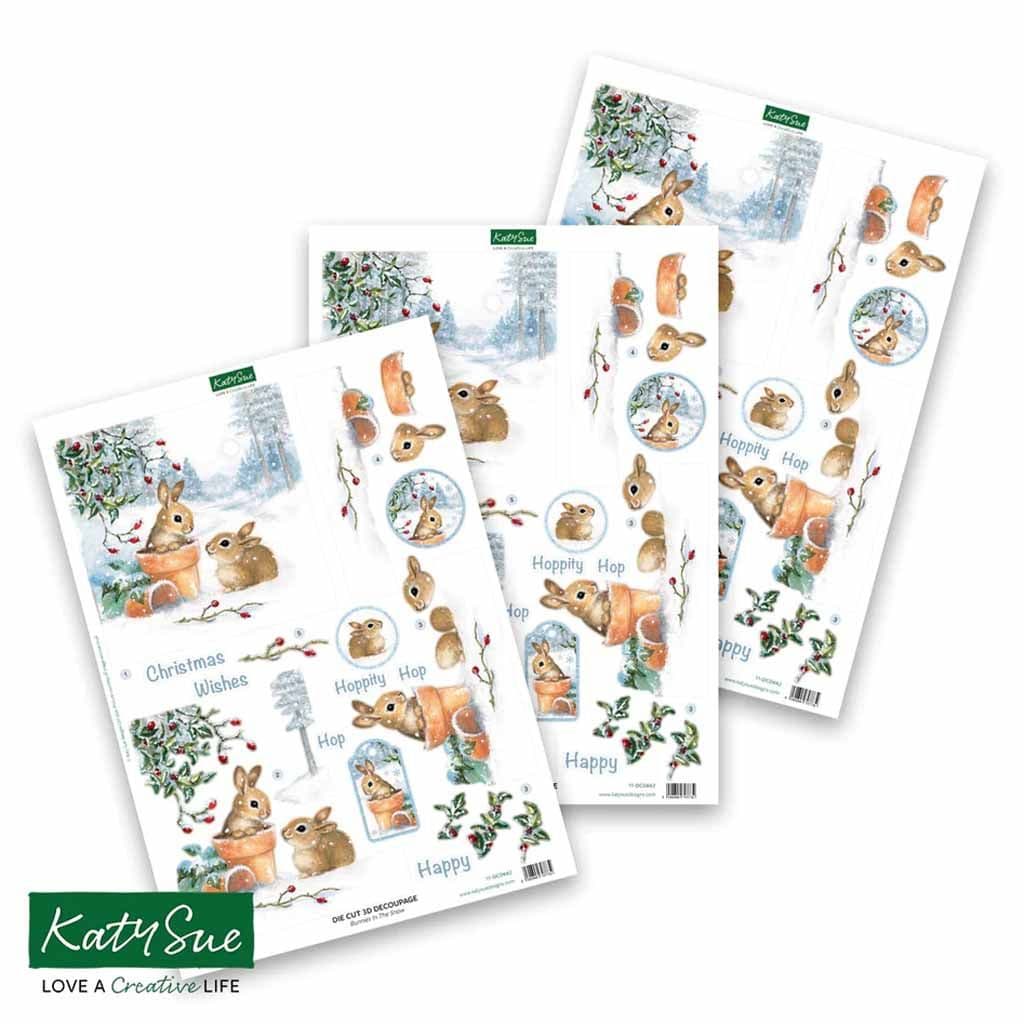 Bunnies In The Snow Die Cut 3d Decoupage Craft Sheets by Katy Sue