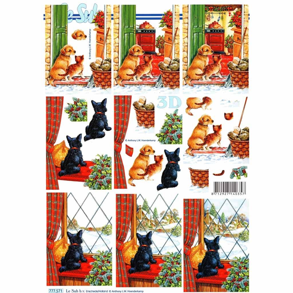 Cat & Dog By A Winter Window 3d Decoupage Sheet