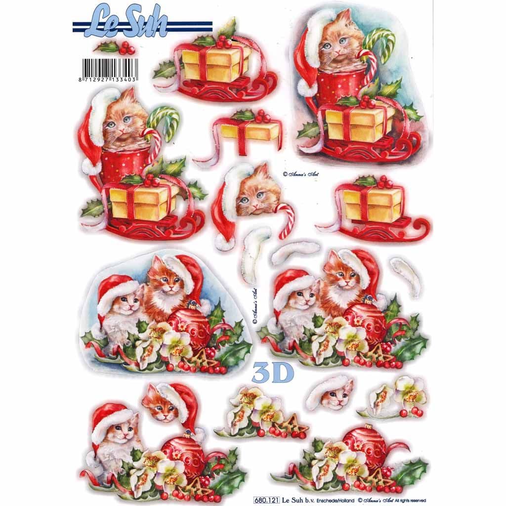 Cats At Christmas Die Cut 3d Decoupage Sheet