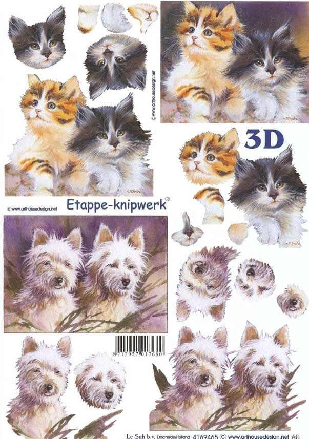 Cats & Dogs 3d Decoupage Sheet