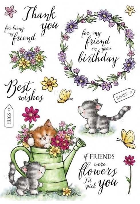 Cats In The Garden 16 Unmounted Clear Rubber Craft Stamps