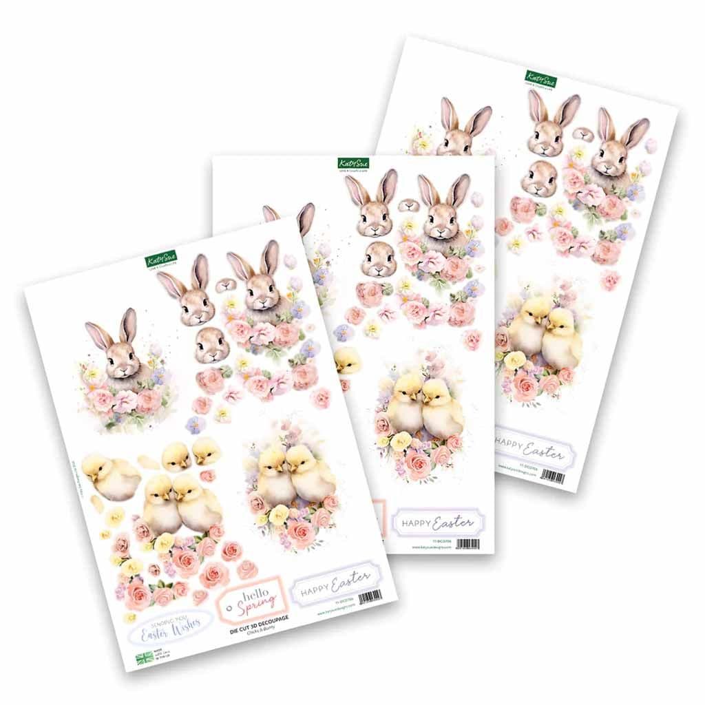 Chicks & Bunny 3pk Die Cut 3d Decoupage Craft Sheets by Katy Sue