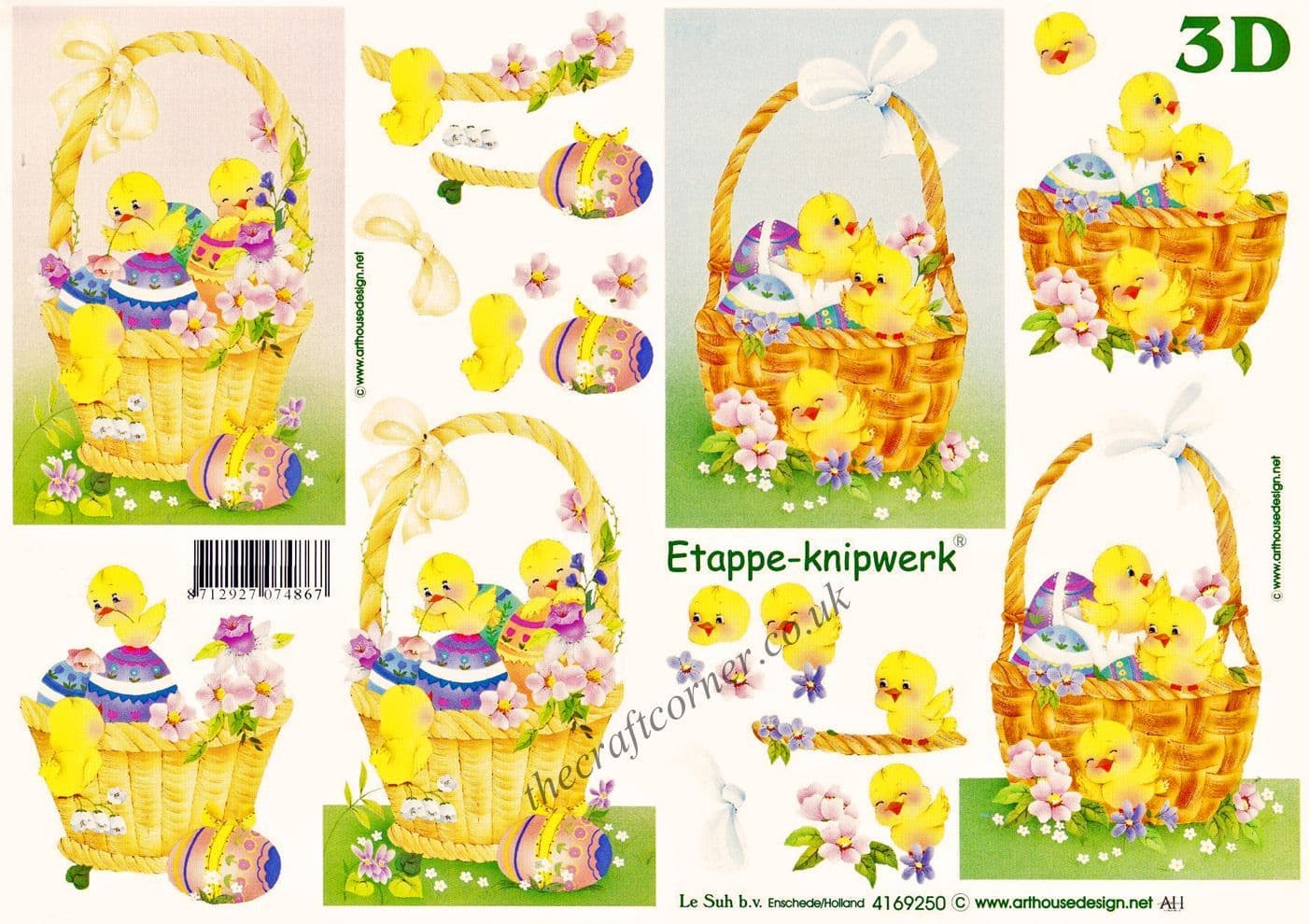 Chicks in Baskets With Easter Eggs 3d Decoupage Sheet from Le Suh