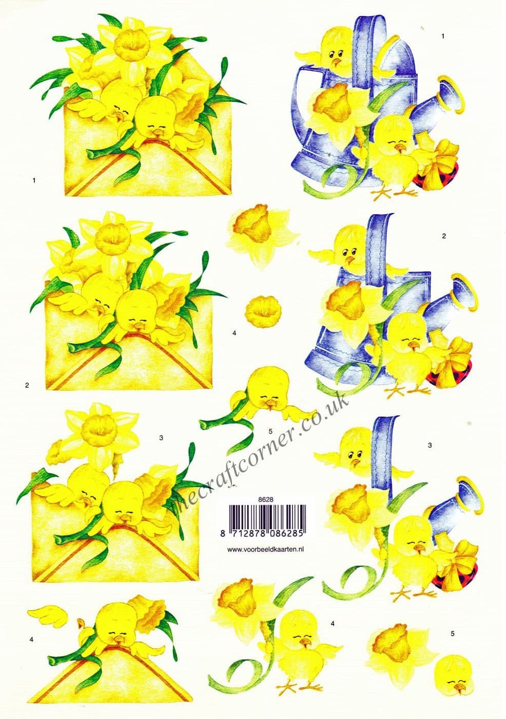 Chicks In Envelopes & A Watering Can With Daffodil Flowers 3d Decoupage Sheet