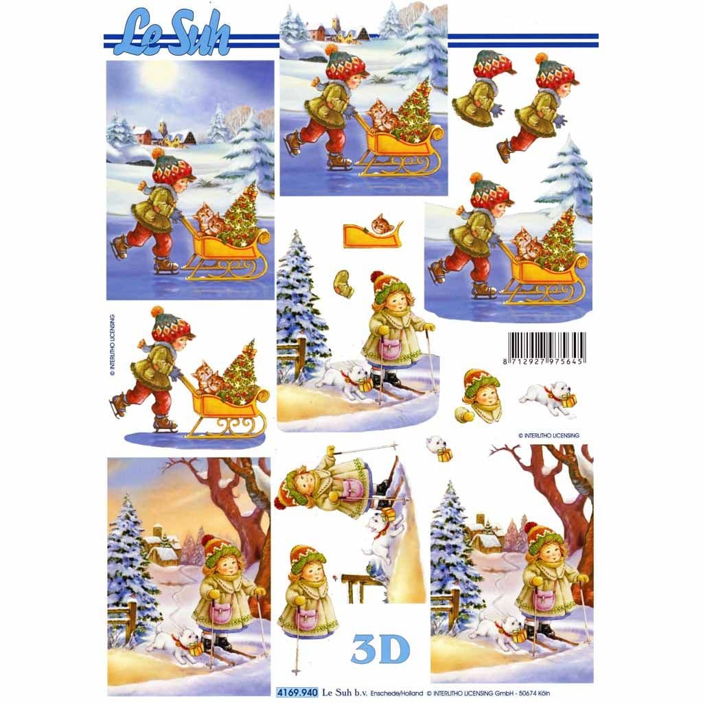 Children At Christmas Designs 3d Decoupage Craft Sheet