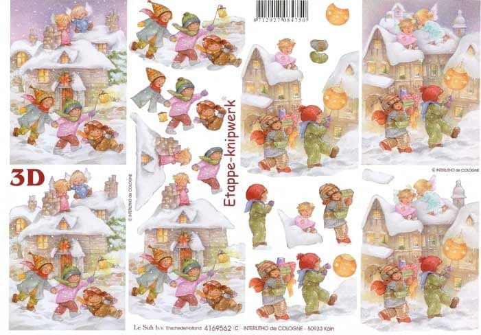 Children In The Snow Designs 3d Decoupage Sheet