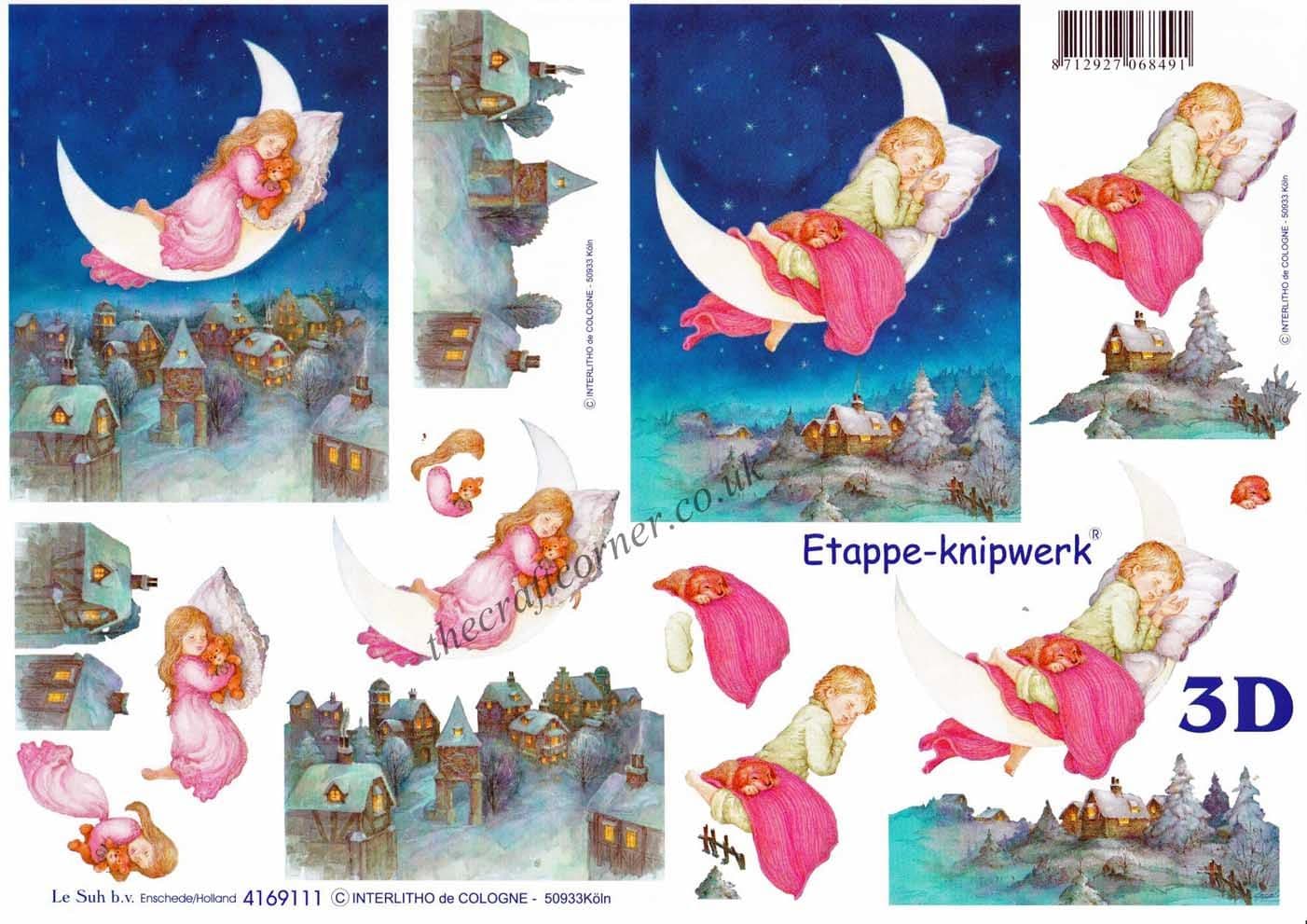 Children Sleeping On The Moon 3d Decoupage Sheet