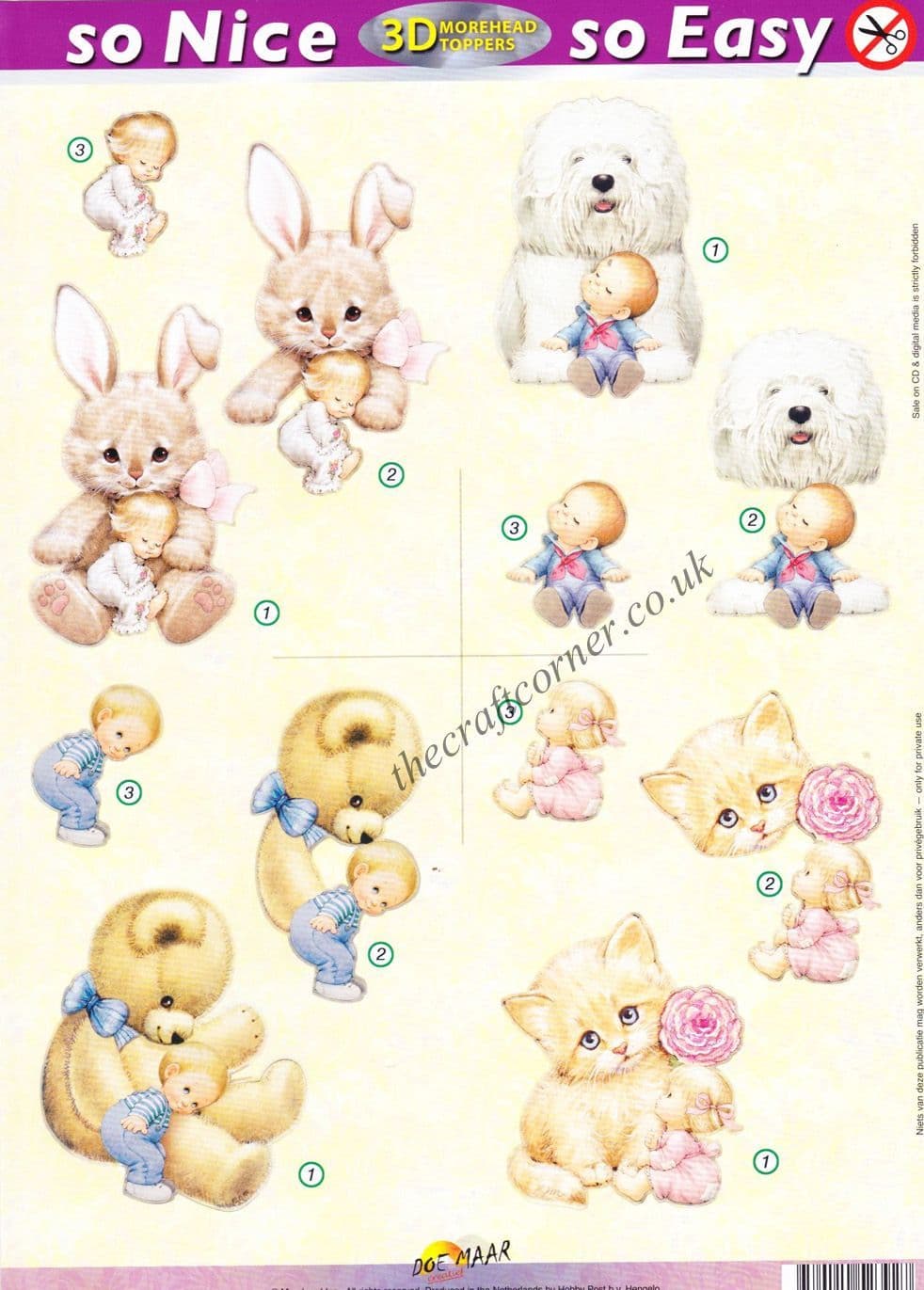 Children with A Bunny,  Dog, Teddy Bear & A Cute Kitten Morehead 3D Die Cut Decoupage Sheet