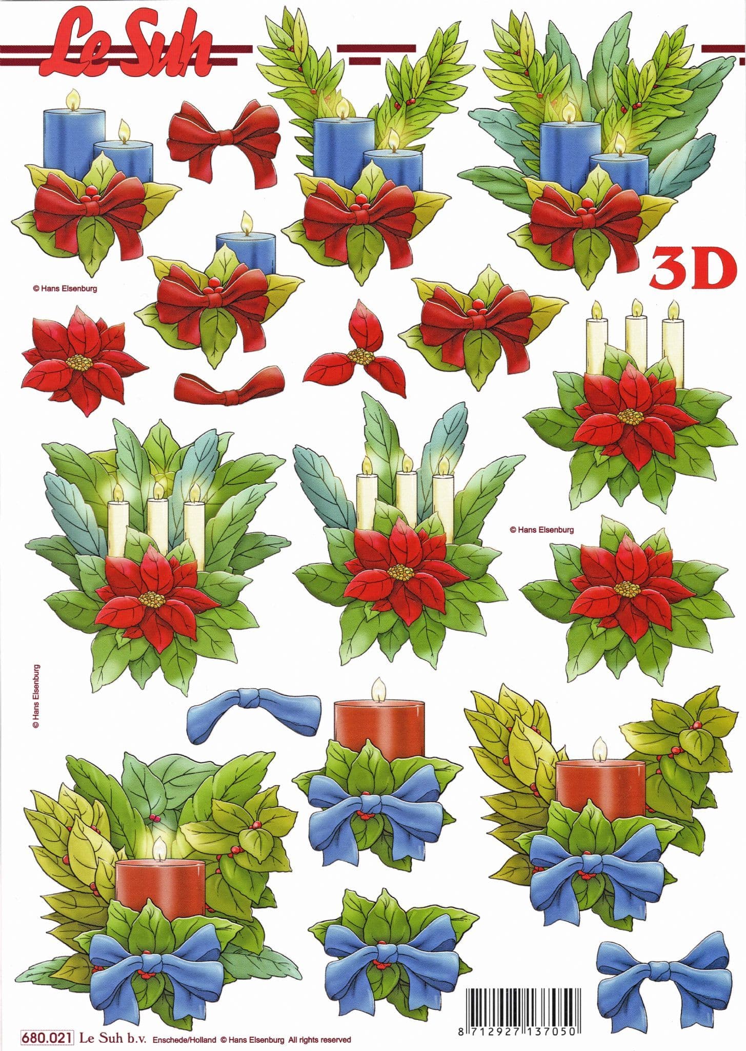 Christmas Candles Die Cut 3d Decoupage Sheet - NO CUTTING