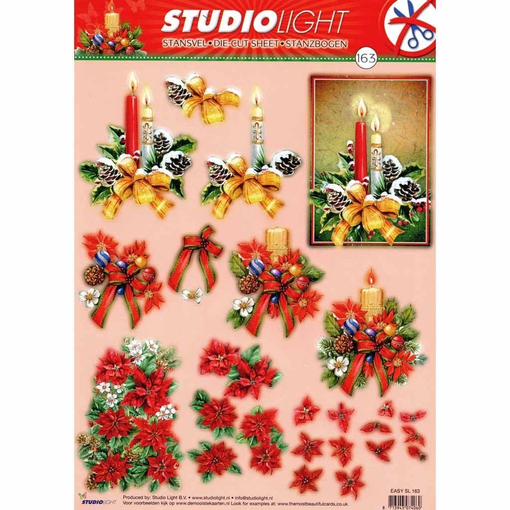 Christmas Candles & Flowers Die Cut 3d Decoupage Sheet - NO CUTTING