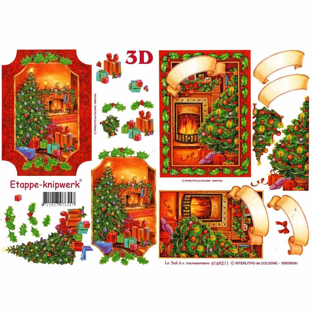 Christmas Fireside Trees Designs 3d Decoupage Sheet