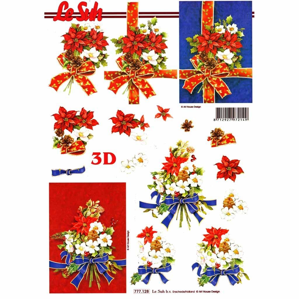 Christmas Floral Bouquets Designs 3d Decoupage Craft Sheet