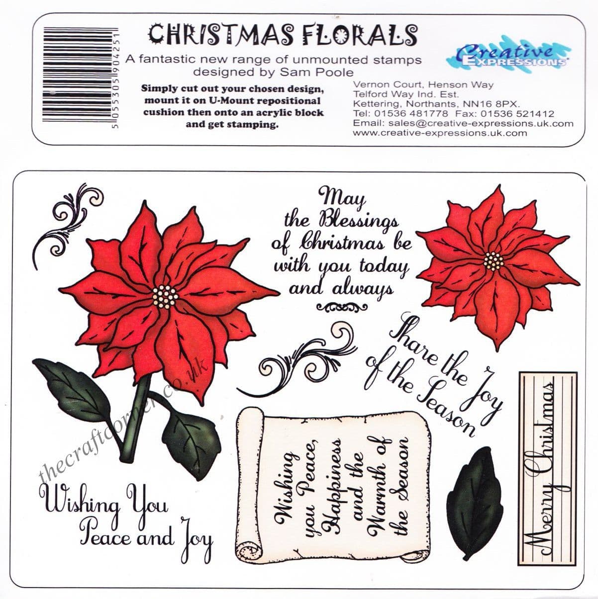 Christmas Florals 10 Unmounted Rubber Paper Craft Stamps