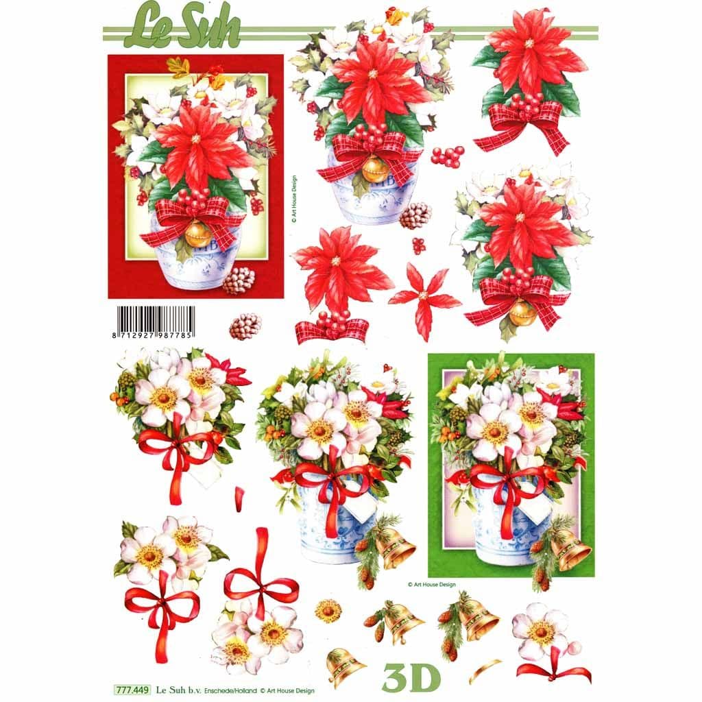 Christmas Flower Bouquets Designs 3d Decoupage Craft Sheet