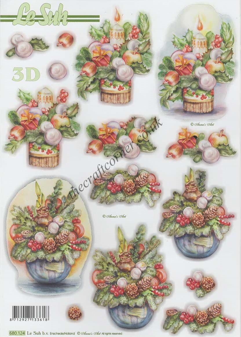 Christmas Flowers & Candle Die Cut 3d Decoupage Sheet