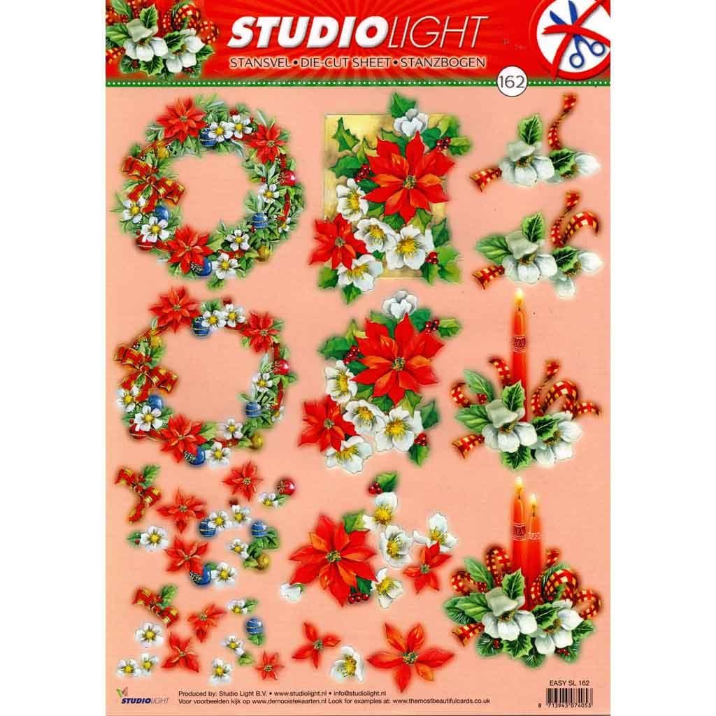 Christmas Flowers & Candles Die Cut 3d Decoupage Sheet - NO CUTTING