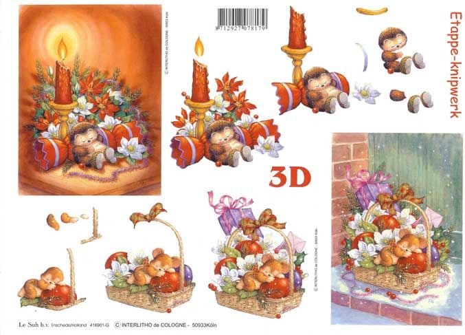 Christmas Hedgehog & Mouse 3d Decoupage Sheet