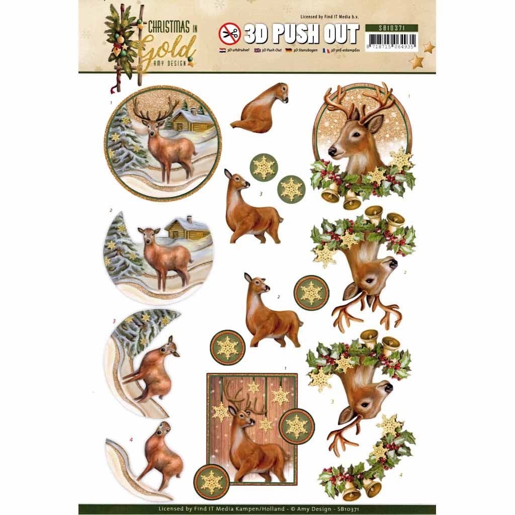 Christmas in Gold Deer- Amy Designs 3D decoupage Die Cut Sheet