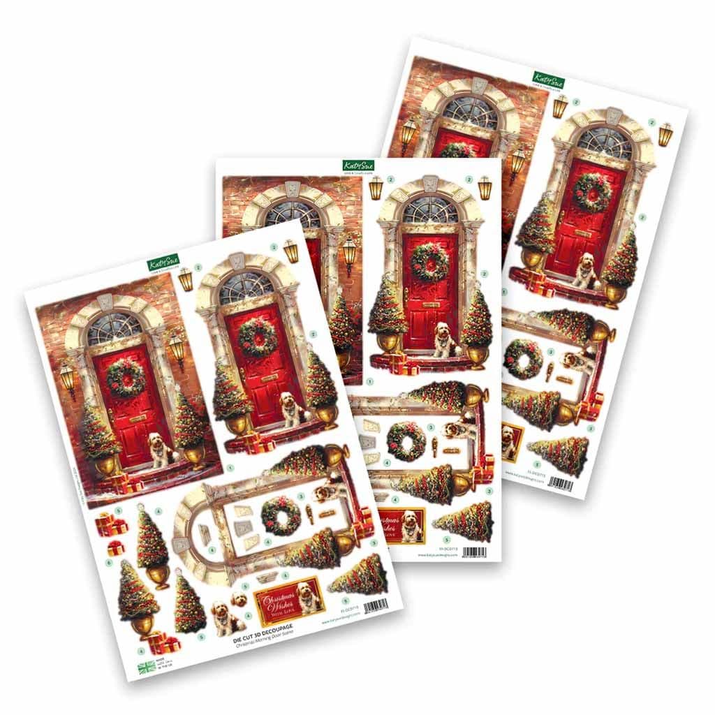 Christmas Morning Door Scene 3pk Die Cut 3d Decoupage Craft Sheets by Katy Sue