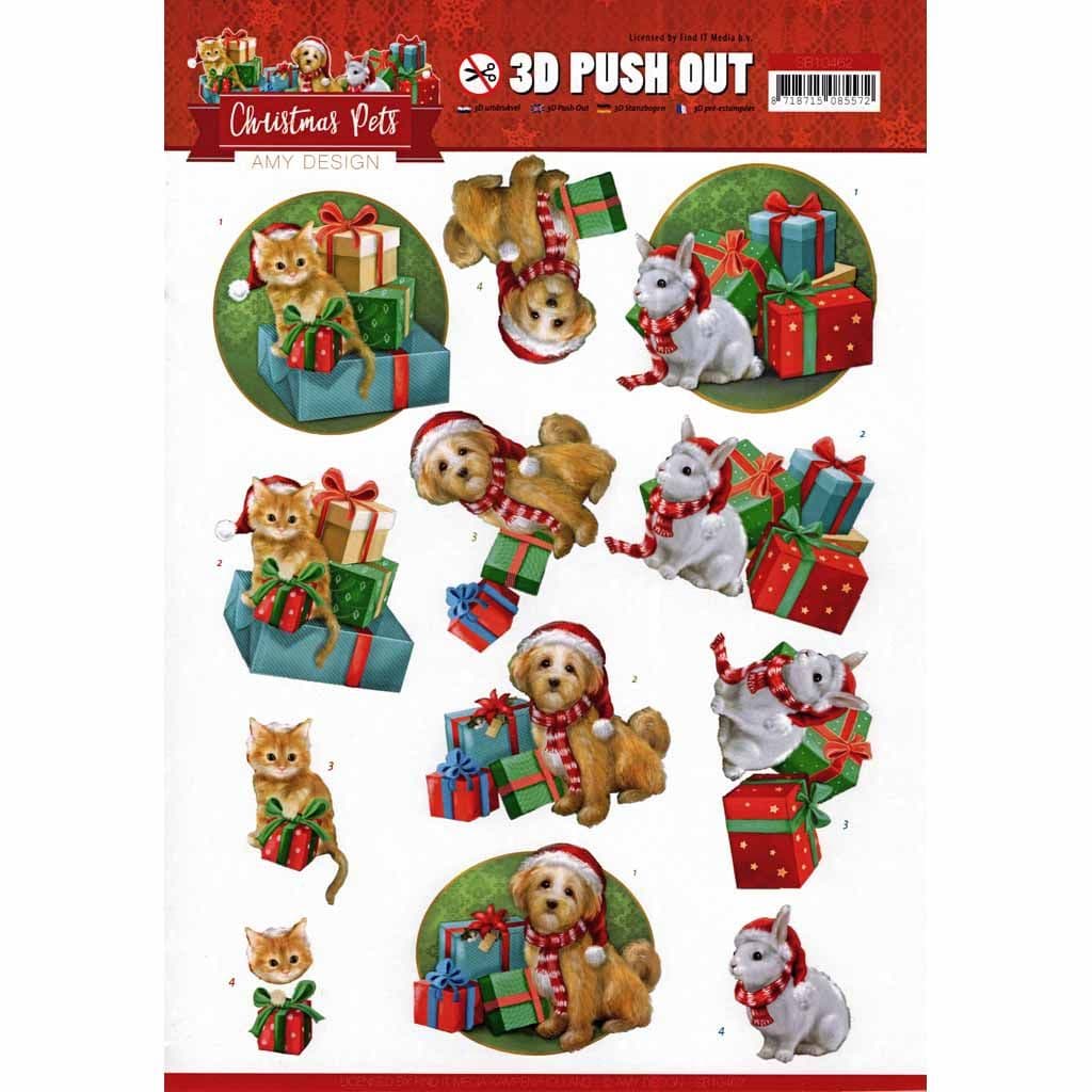 Christmas Pets with Gifts - Amy Designs 3D decoupage Die Cut Sheet