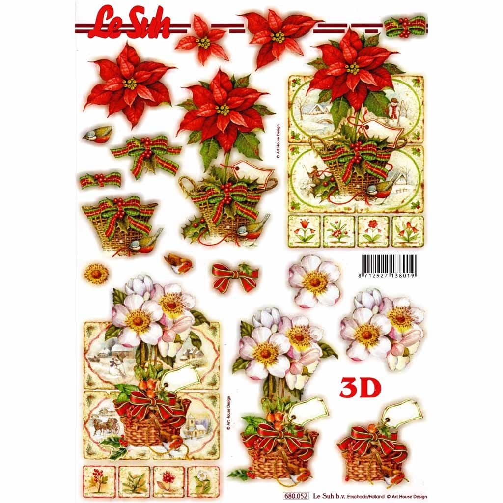 Christmas Poinsettia Flowers Die Cut 3d Decoupage Sheet