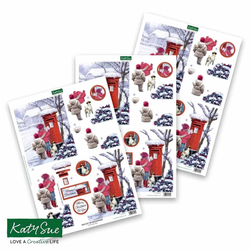 Christmas Post 3pk Die Cut 3d Decoupage Craft Sheets by Katy Sue