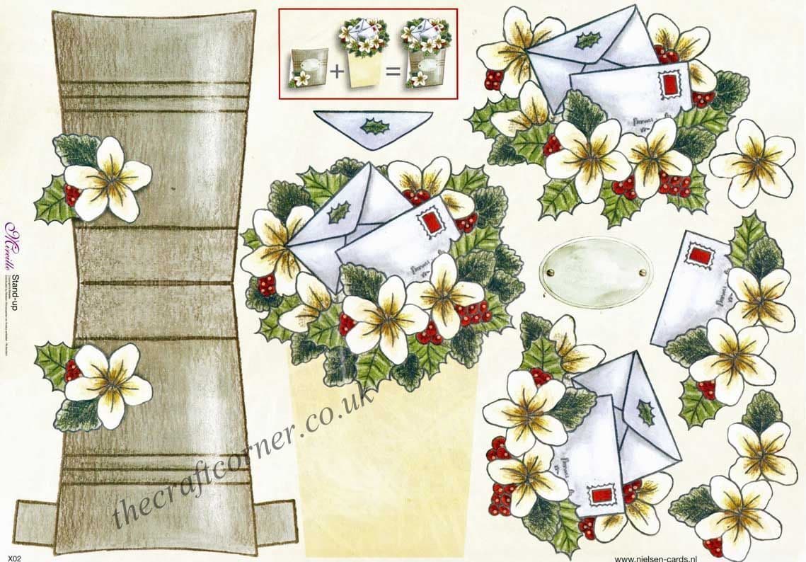 Christmas Post and Flowers Stand Up 3d Decoupage Sheet