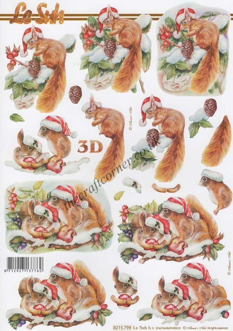 Christmas Red Squirrels 3d Decoupage Sheet