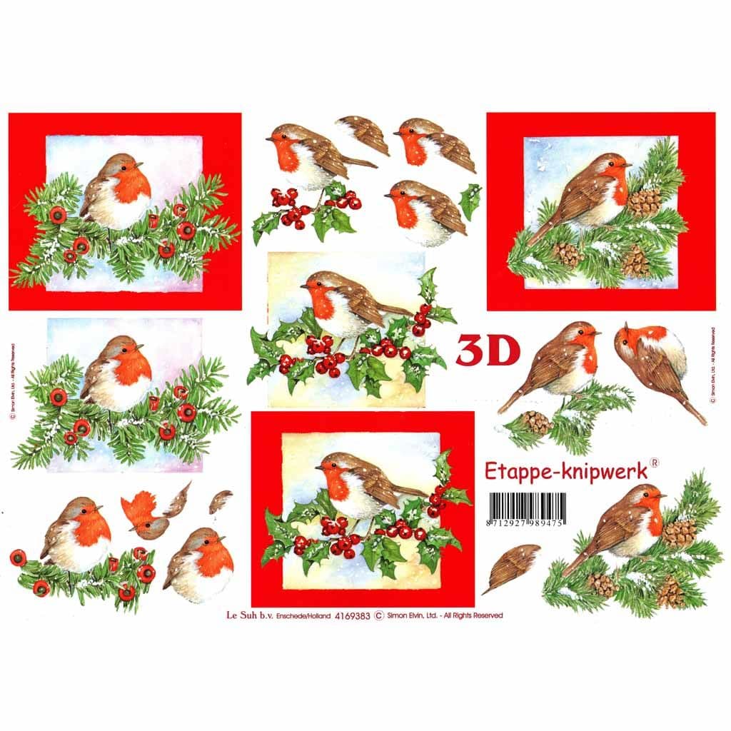 Christmas Robins & Berries Designs 3d Decoupage Craft Sheet