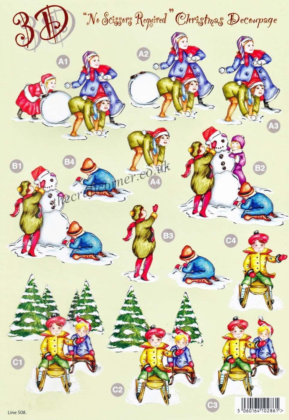 Christmas Snow Fun Die Cut 3d Decoupage Sheet