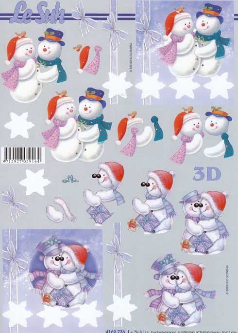 Christmas Snowmen Couple 3d Decoupage Sheet