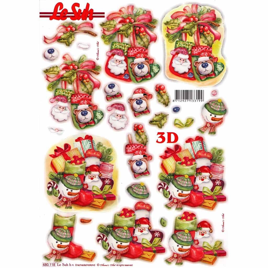 Christmas Stockings & Presents Die Cut 3d Decoupage Sheet