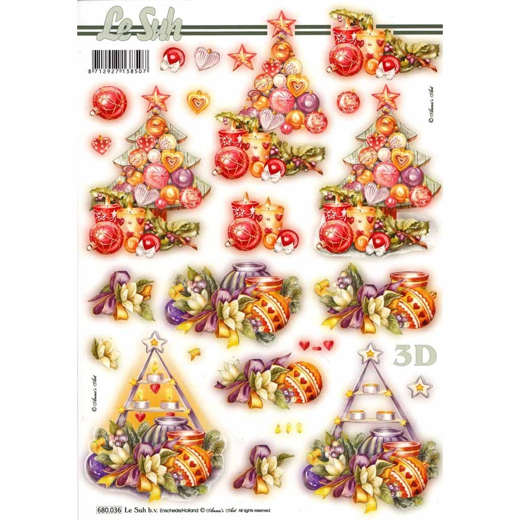 Christmas Tree Baubles  Die Cut 3d Decoupage Sheet - NO CUTTING