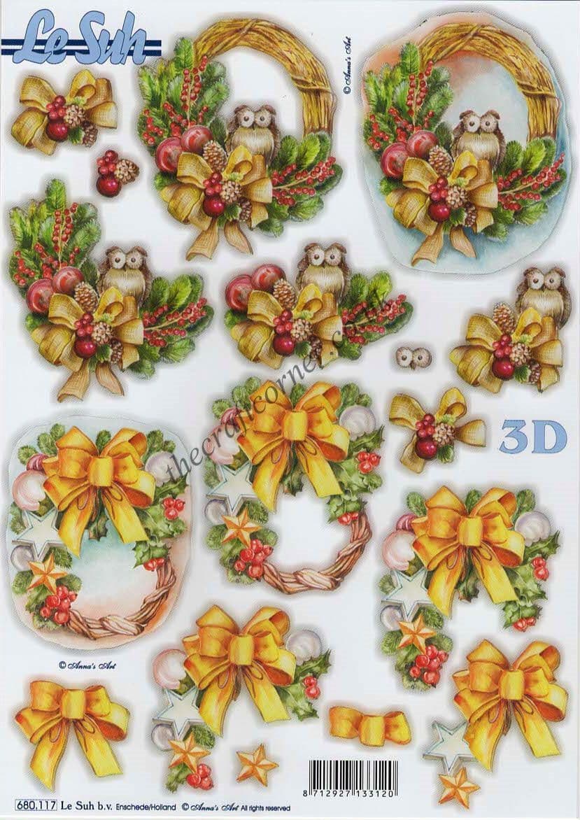 Christmas Wreath & Bows Die Cut 3d Decoupage Sheet