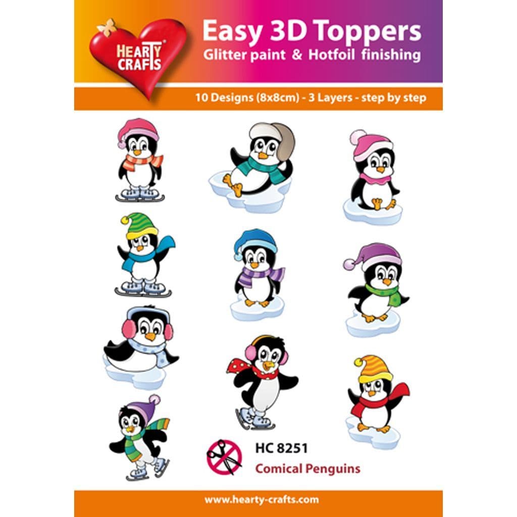 Comical Penguins Easy 3D  Craft Toppers for Paper Card Making