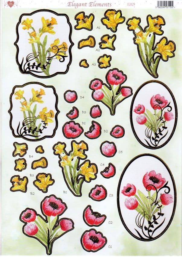 Daffodil Elegant Elements Gold Foiled Die Cut 3d Decoupage Sheet From Craft UK Ltd