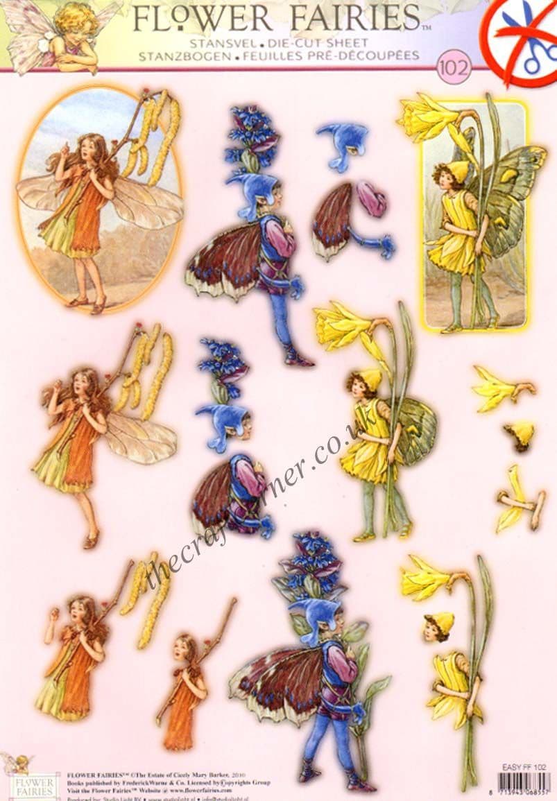 Daffodil, Hazel Catkin & Bugle Flower Fairy 102 3D Decoupage Die Cut Sheet