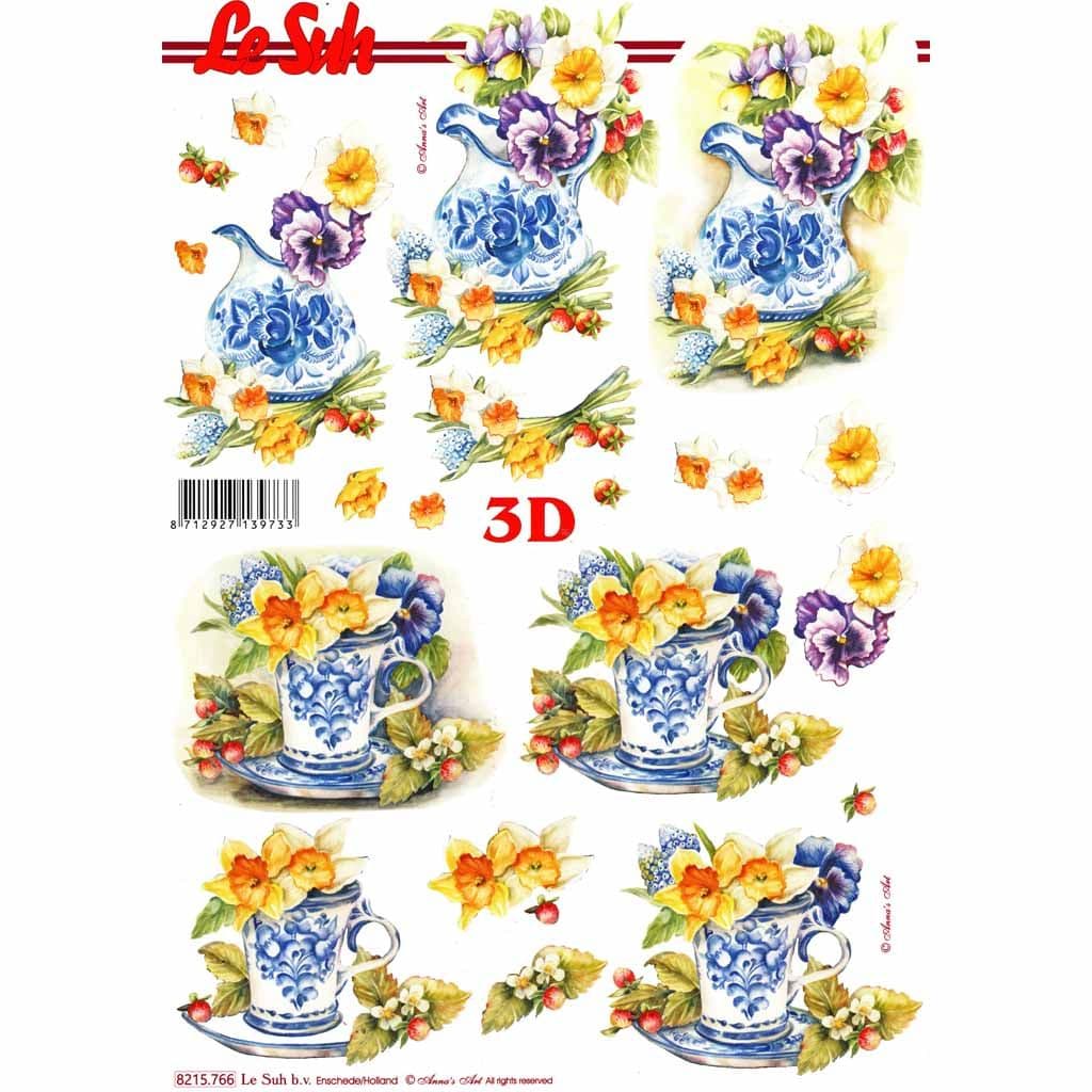 Daffodils In Blue Vases 3d Decoupage Paper Craft Sheet