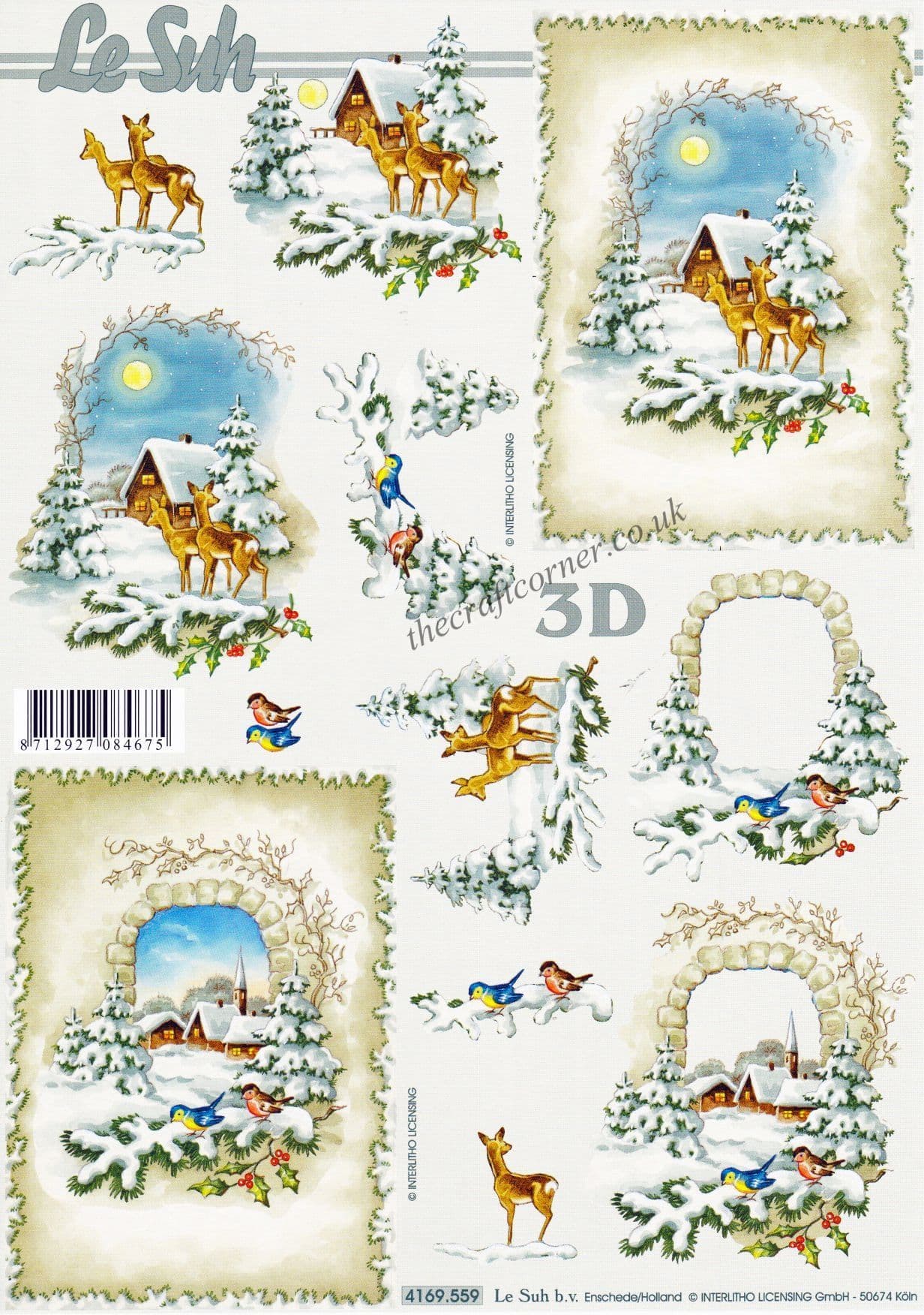 Deer & Birds In The Snow Winter Scenes 3d Decoupage Sheet