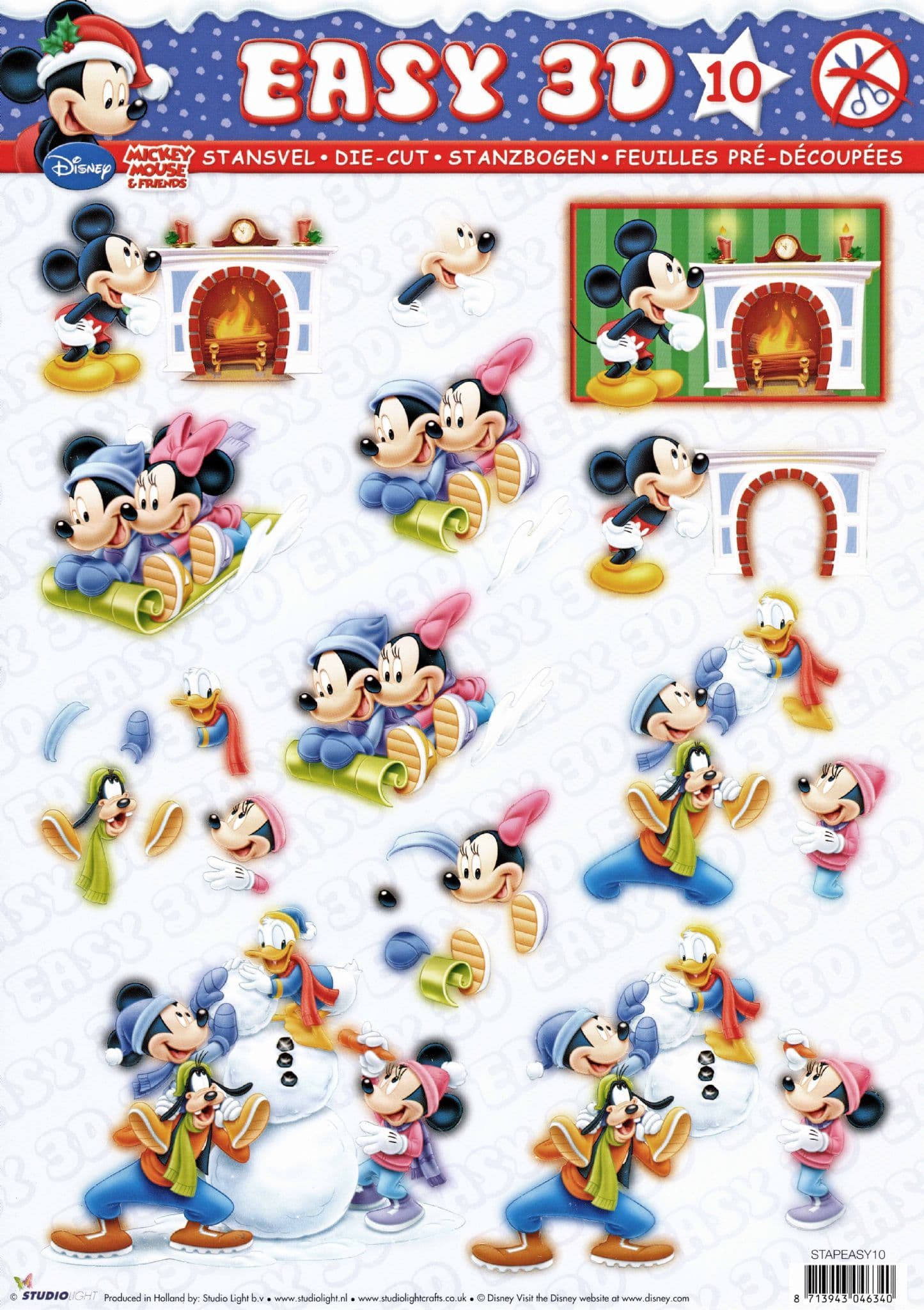 Disney Christmas Mickey Mouse & Friends Building a Snowman Die Cut 3d Decoupage Sheet