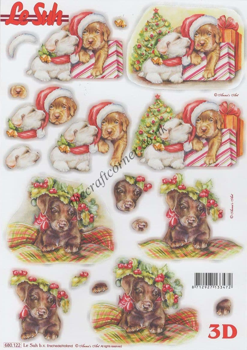 Dogs At Christmas Die Cut 3d Decoupage Sheet