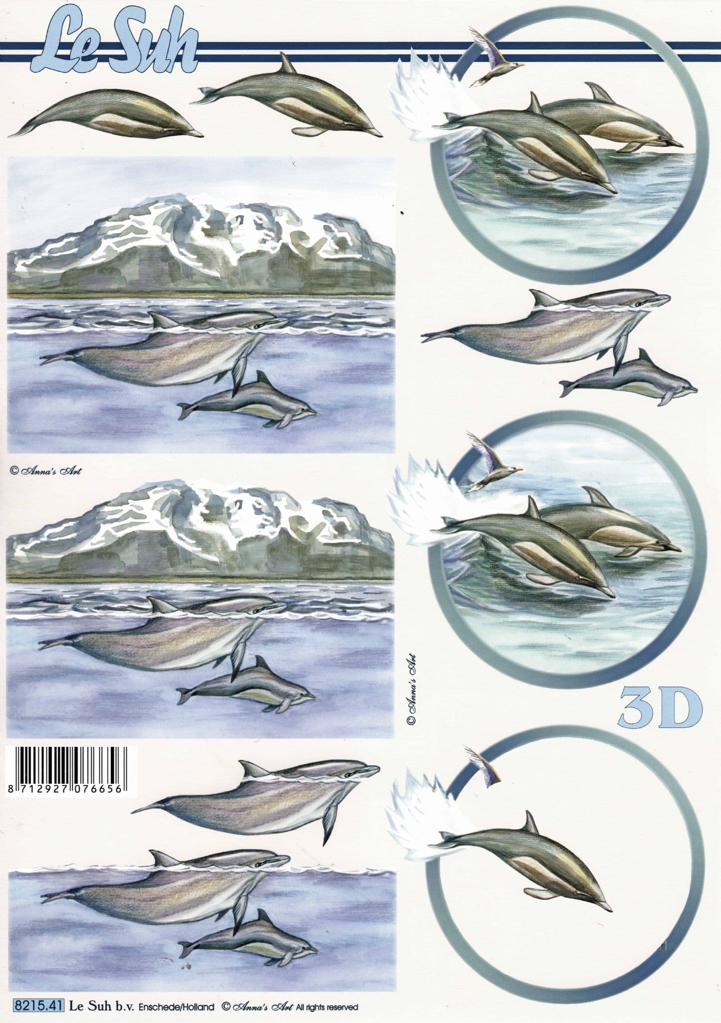 Dolphin Swimming & Diving Paper Crafting 3d Decoupage Sheet