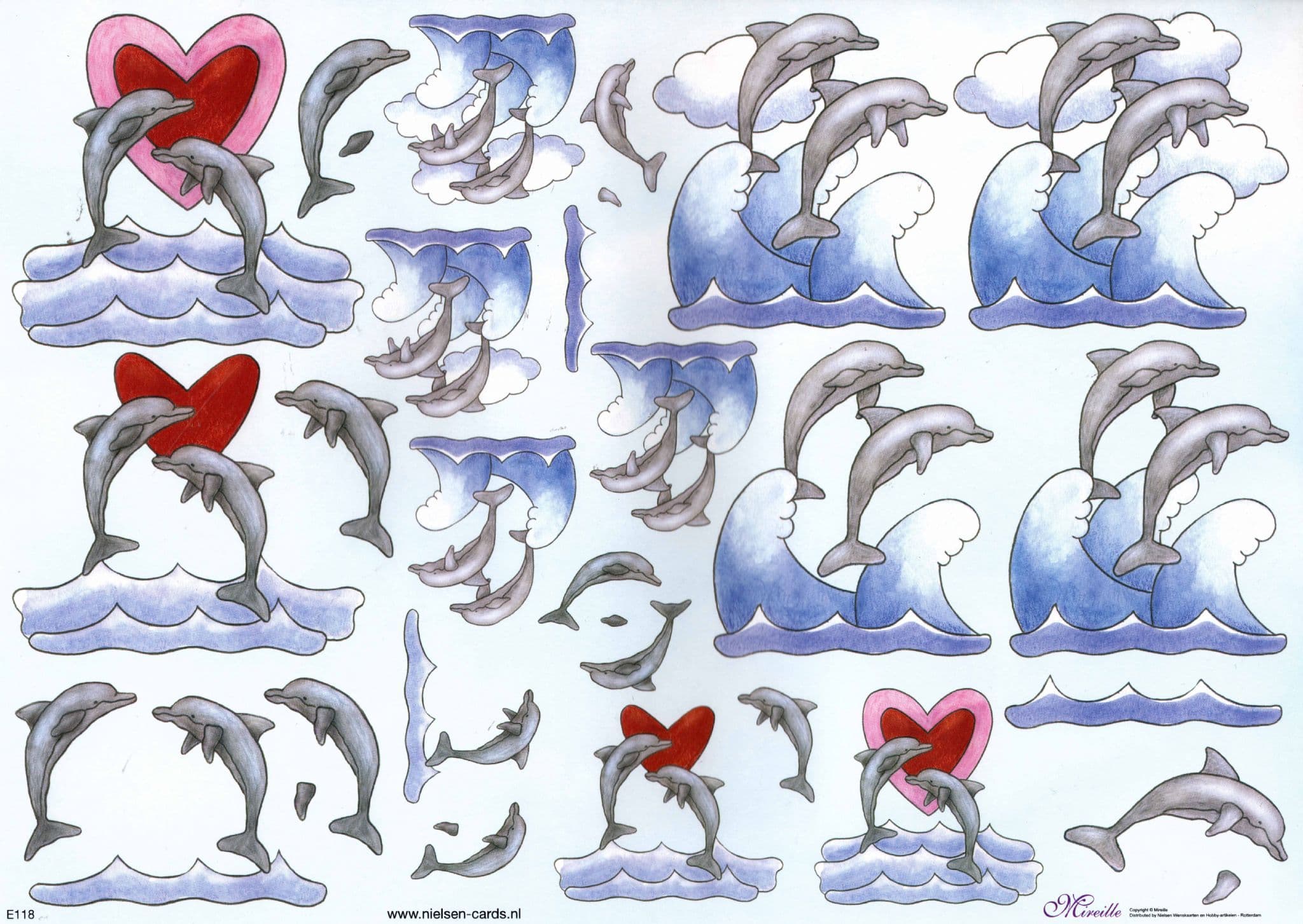 Dolphins & Love Hearts 3d Decoupage Sheet - Cutting Required