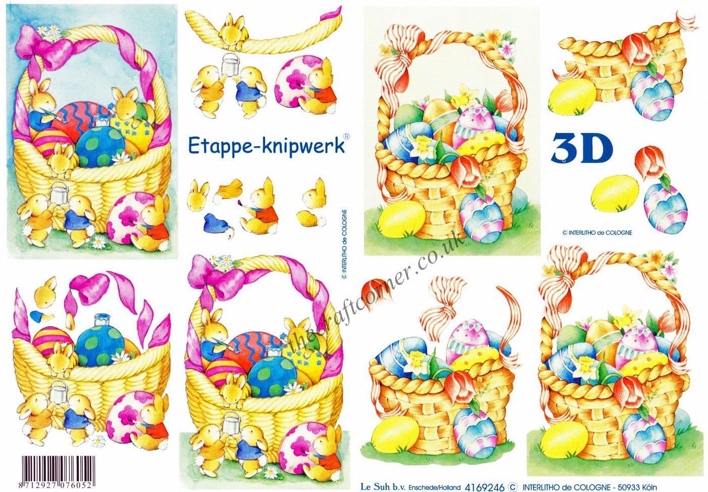 Easter Baskets With Eggs, Flowers & Bunny Rabbits 3d Decoupage Sheet from Le Suh