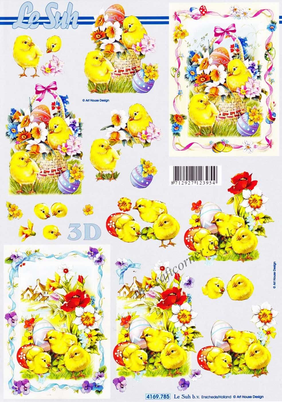 Easter Chicks, Daffodil Flowers & Eggs 3d Decoupage Sheet from Le Suh