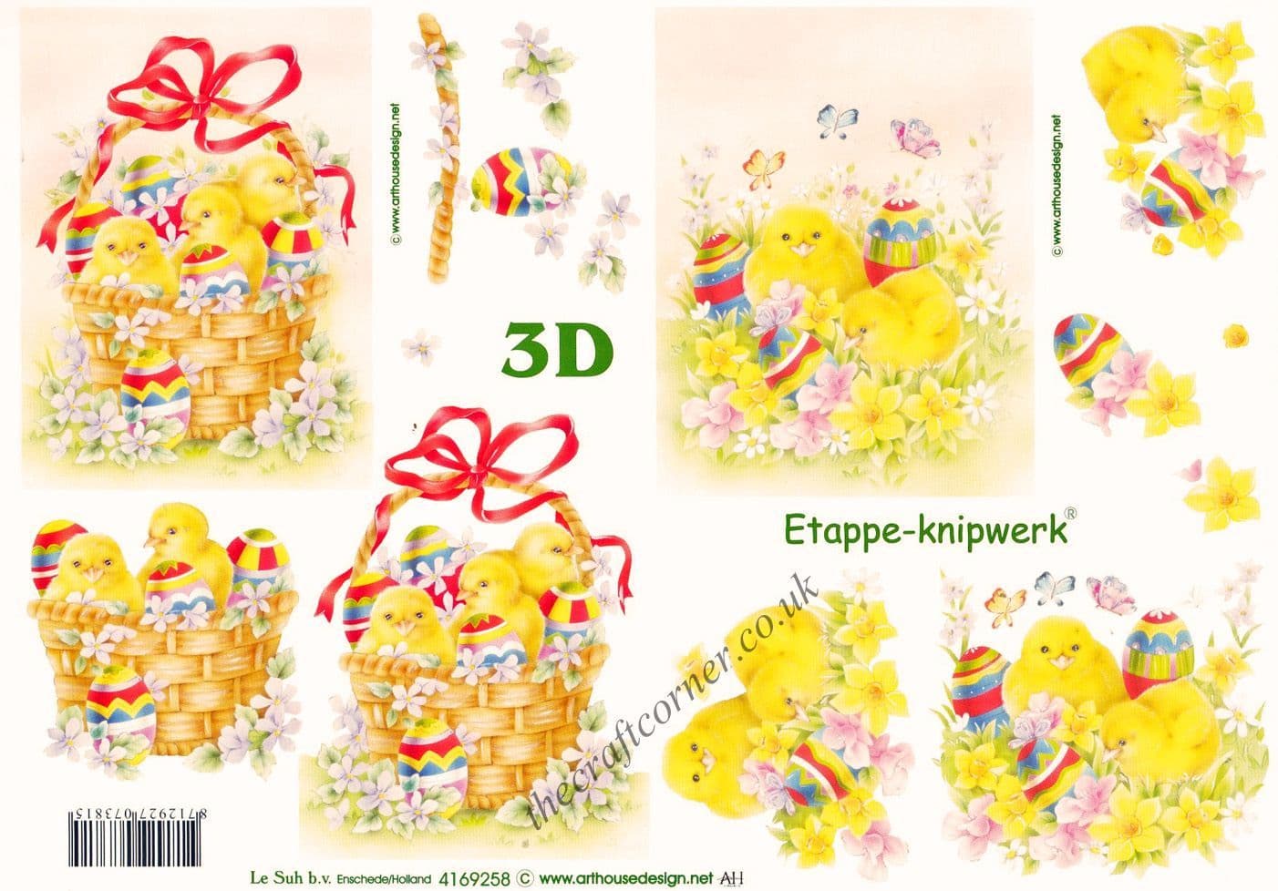 Easter Fluffy Yellow Chicks, Daffodils & Decorated Eggs 3d Decoupage Sheet from Le Suh