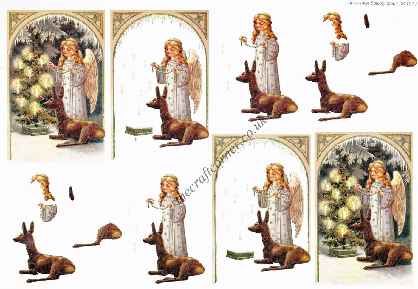 Edwardian Angel & Deer Decorating A Christmas Tree 3d Decoupage Sheet