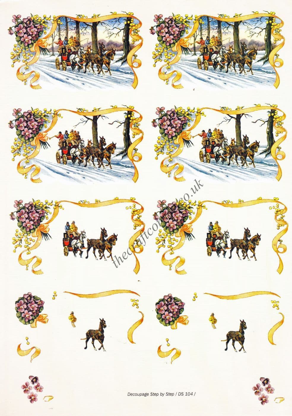 Edwardian Horses In Winter 3d Decoupage Sheet